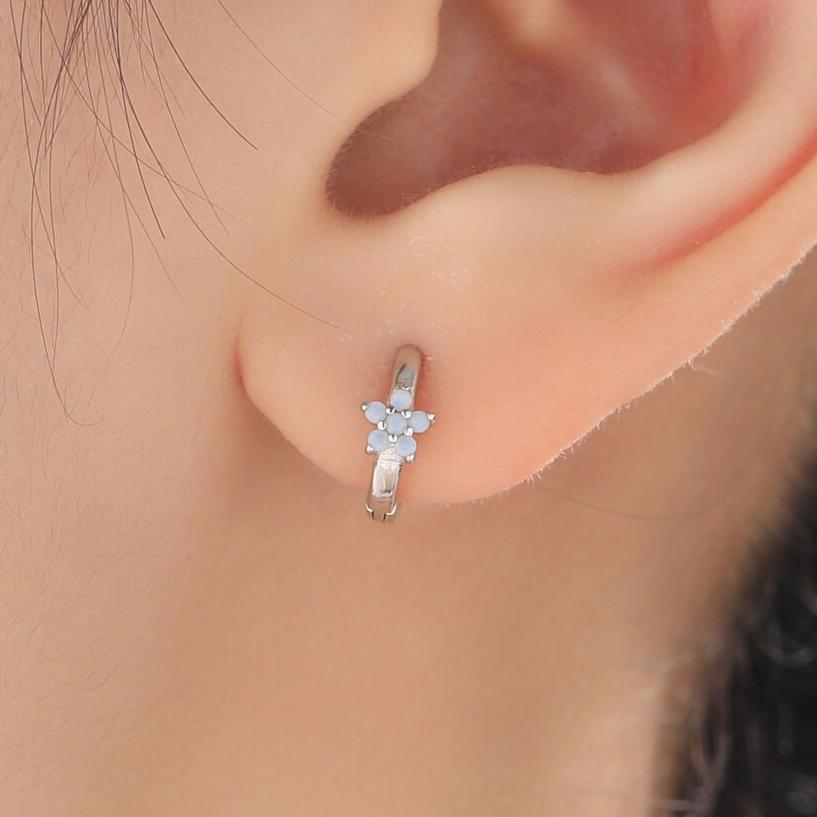 Opal Colour CZ Flower Huggie Hoop in Sterling Silver, Silver or Gold, Delicate Flower CZ Hoops, Tiny Flower Hoops, Tiny CZ Hoops