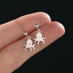 Sterling Silver Cute Octopus Dangle Stud Earrings, Detachable Octopus Drop Stud Earrings, Dainty Dangle Earrings, Fish Earrings