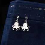 Sterling Silver Cute Octopus Dangle Stud Earrings, Detachable Octopus Drop Stud Earrings, Dainty Dangle Earrings, Fish Earrings