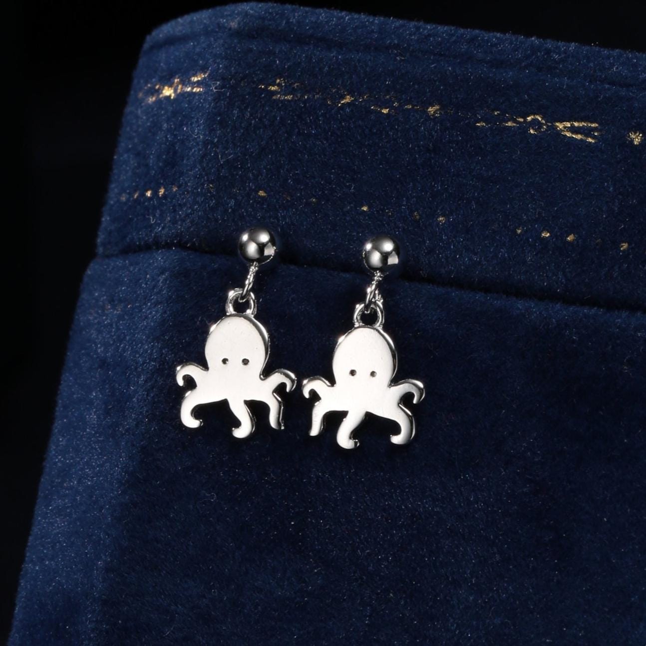 Sterling Silver Cute Octopus Dangle Stud Earrings, Detachable Octopus Drop Stud Earrings, Dainty Dangle Earrings, Fish Earrings