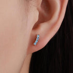Tiny Little Opal Curved Bar Stud Earrings in Sterling Silver, Silver or Gold, Blue Opal or White Opal, Opal Bar Earrings