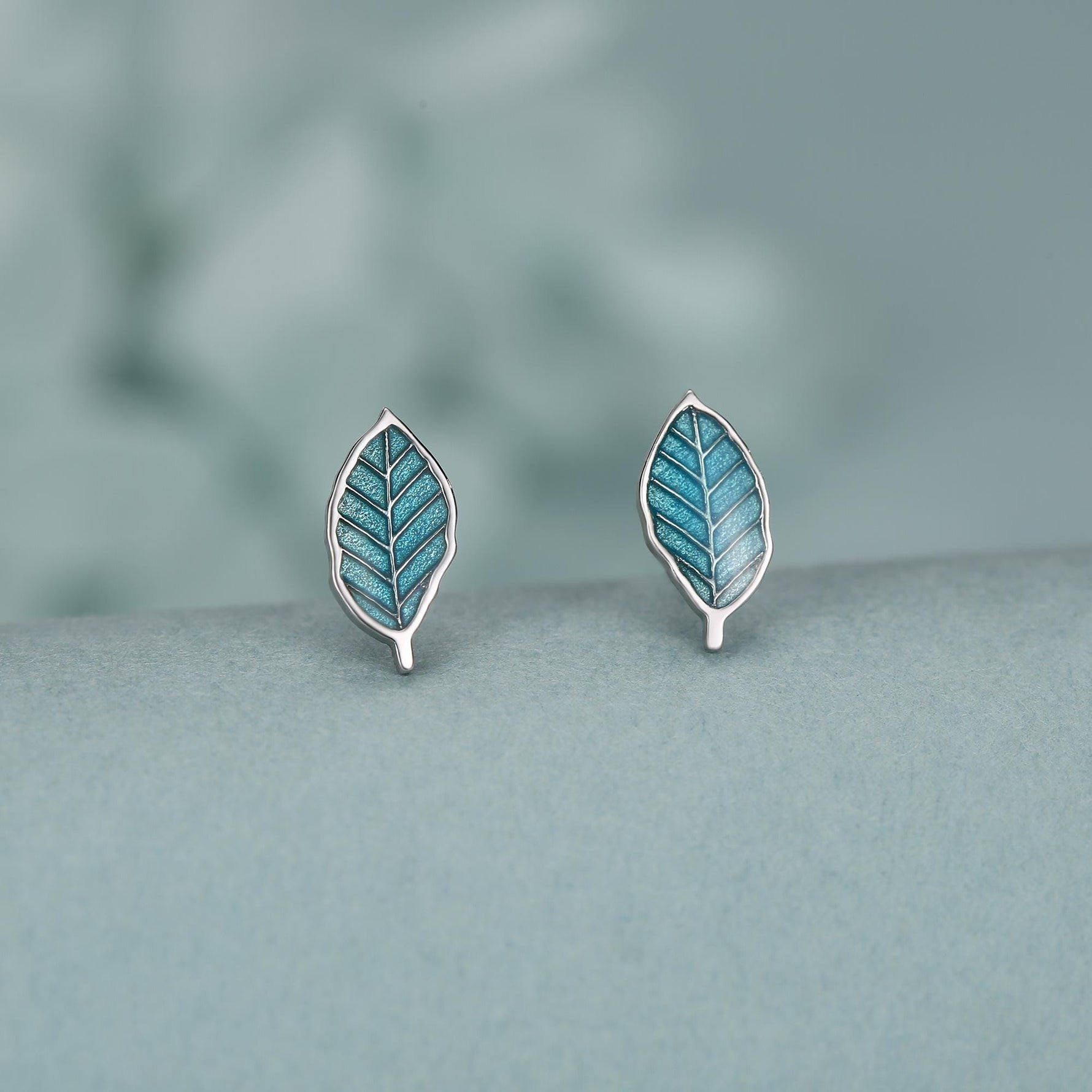 Enamel Beech Leaf Stud Earrings in Sterling Silver, Petite Beech Leaf Earrings, Small Leaf Stud, Nature Inspired