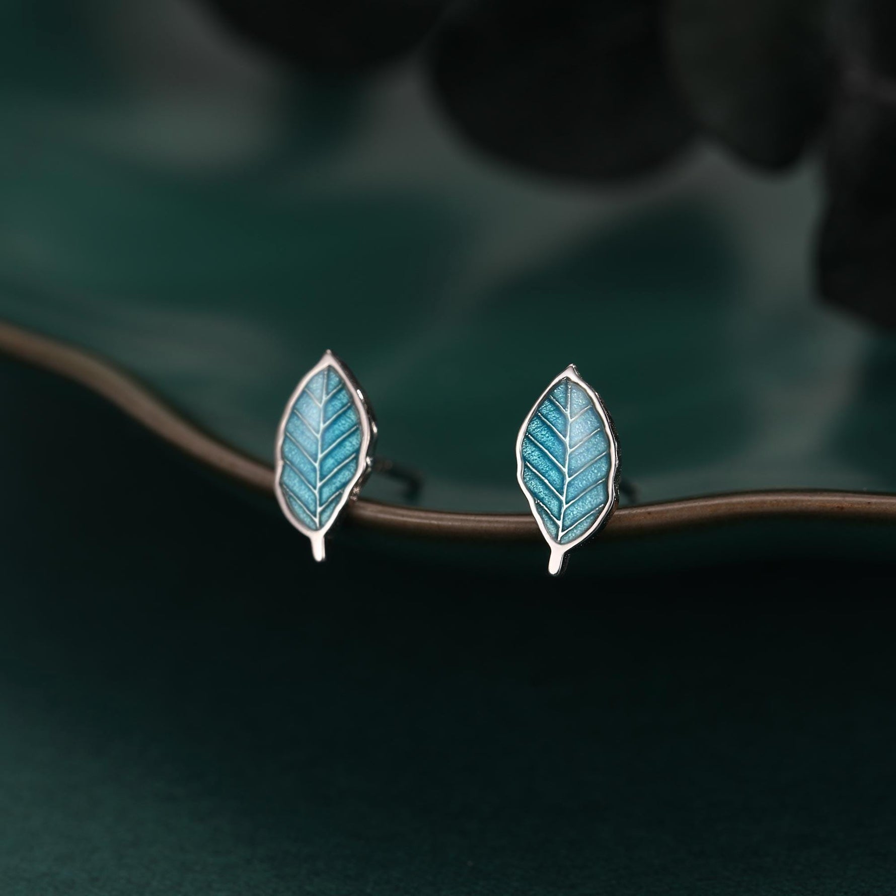 Enamel Beech Leaf Stud Earrings in Sterling Silver, Petite Beech Leaf Earrings, Small Leaf Stud, Nature Inspired