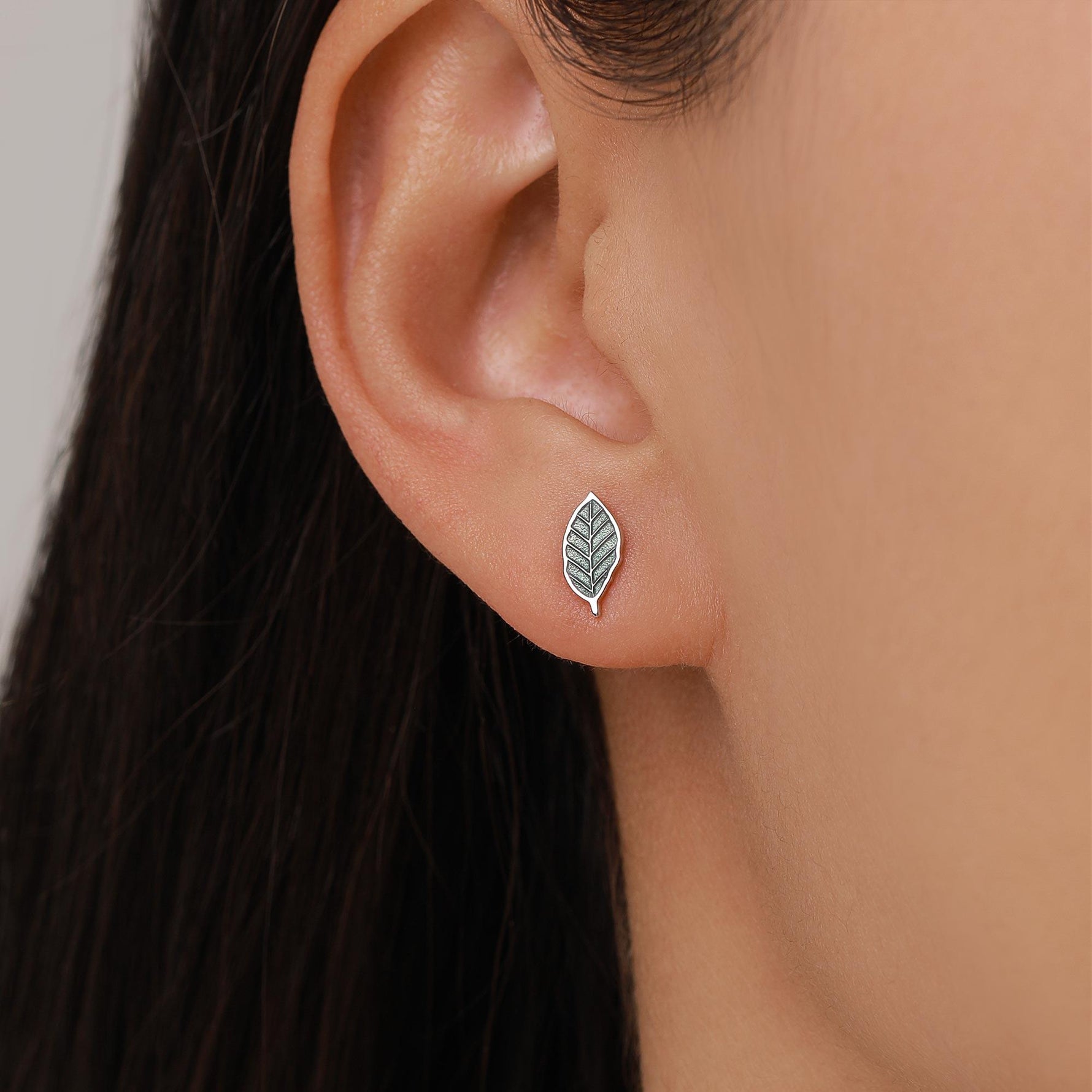 Enamel Beech Leaf Stud Earrings in Sterling Silver, Petite Beech Leaf Earrings, Small Leaf Stud, Nature Inspired