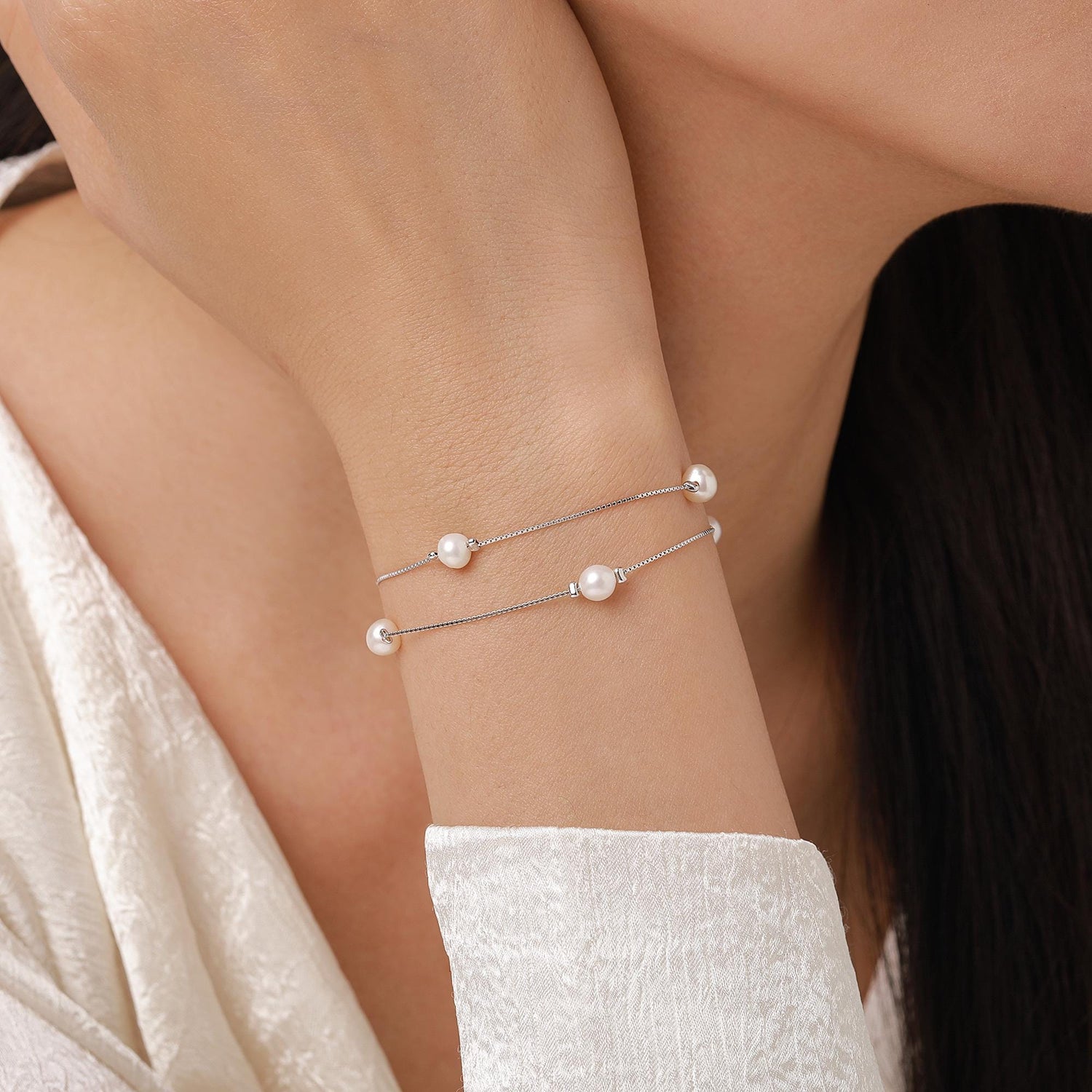 Double Layer Baroque Pearl Station Bracelet