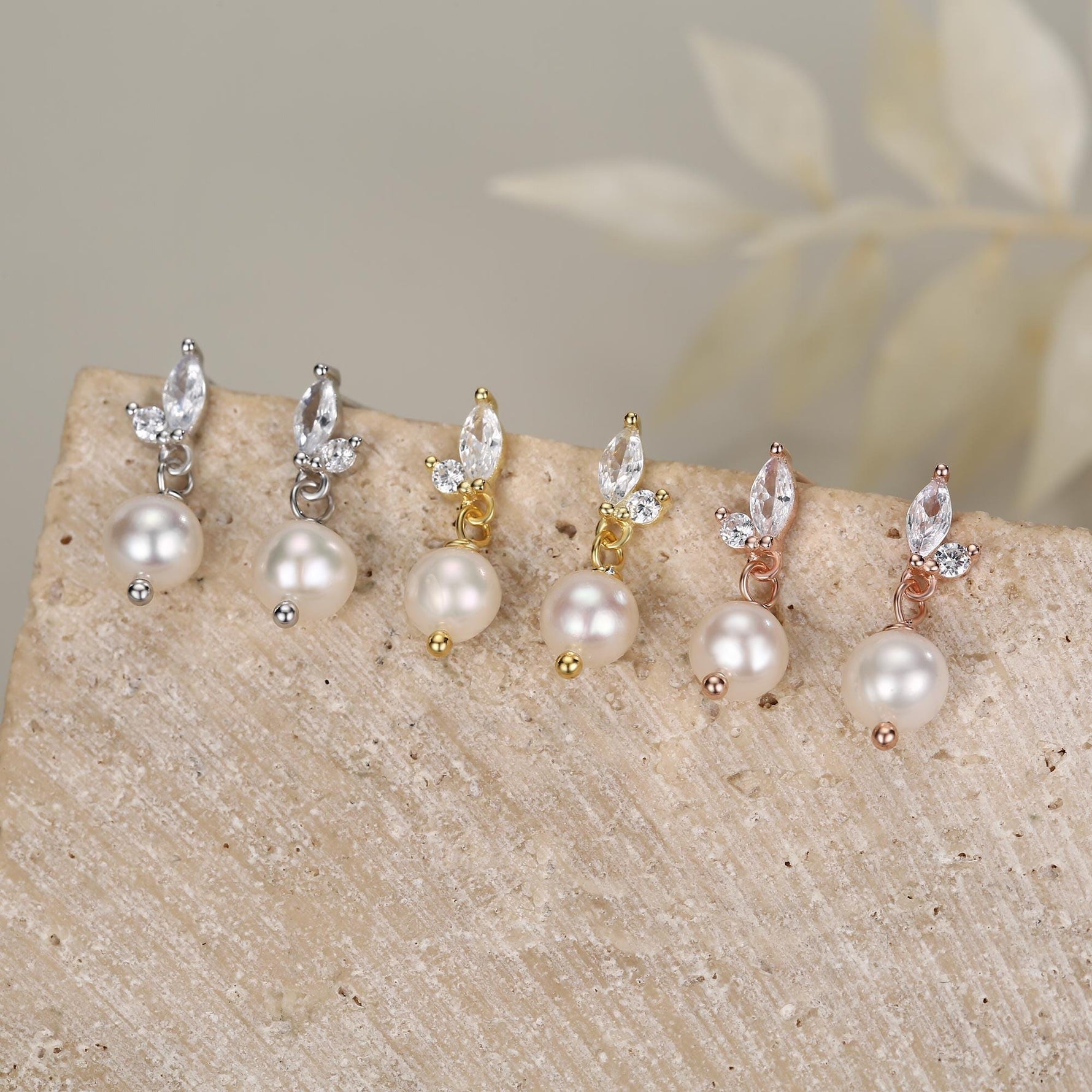 Marquise CZ Pair with Baroque Pearl Dangle Earrings in Sterling Silver, Delicate Keshi Pearl Drop Earrings, Genuine Freshwater Pearls