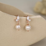 Marquise CZ Pair with Baroque Pearl Dangle Earrings in Sterling Silver, Delicate Keshi Pearl Drop Earrings, Genuine Freshwater Pearls