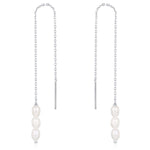 Genuine Freshwater Oval Pearl Trio Threader Earrings in Sterling Silver, 9cm Ear Threaders, Long Threaders, Natural Drop Pearl Ear Threaders