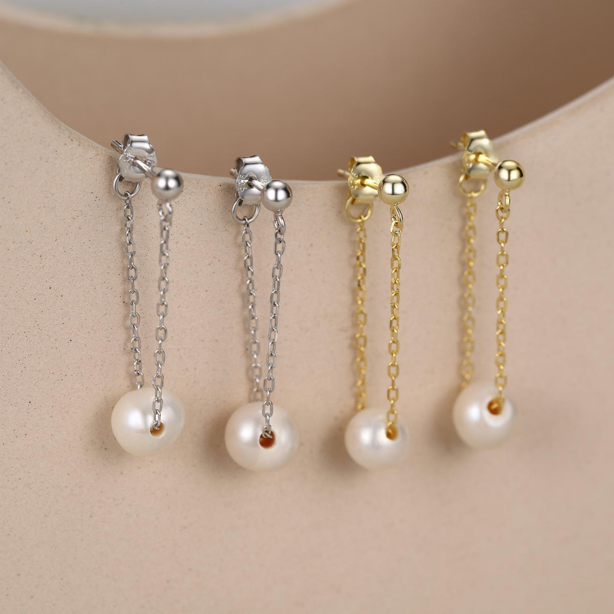 Sterling Silver Natural Freshwater Pearl and Chain Earrings, Baroque Pearl Ear Jacket