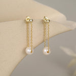 Sterling Silver Natural Freshwater Pearl and Chain Earrings, Baroque Pearl Ear Jacket