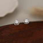 Genuine Freshwater Pearl and Irregular Circle Stud Earrings in Sterling Silver, Delicate Keshi Pearl Halo Earrings, Genuine Pearls