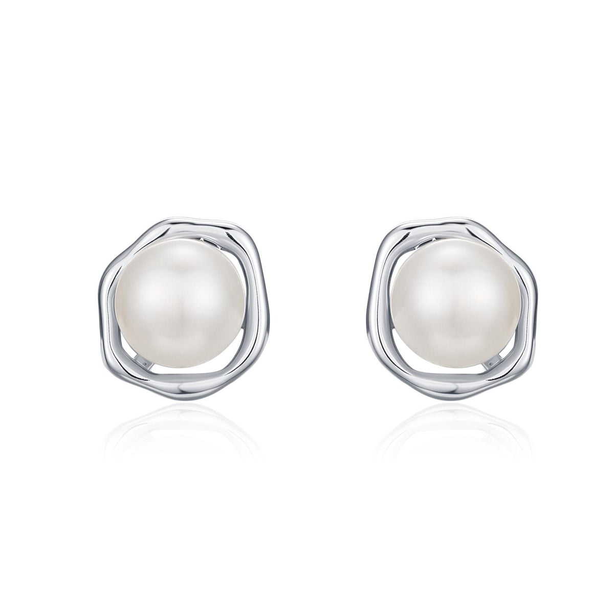 Genuine Freshwater Pearl and Irregular Circle Stud Earrings in Sterling Silver, Delicate Keshi Pearl Halo Earrings, Genuine Pearls
