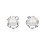 Genuine Freshwater Pearl and Irregular Circle Stud Earrings in Sterling Silver, Delicate Keshi Pearl Halo Earrings, Genuine Pearls
