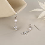 CZ Leaf Charm Drop Hook Earrings in Sterling Silver with Genuine Freshwater Pearls, Silver or Gold, Crystal Leaf Hook Earrings,Leaf Earrings