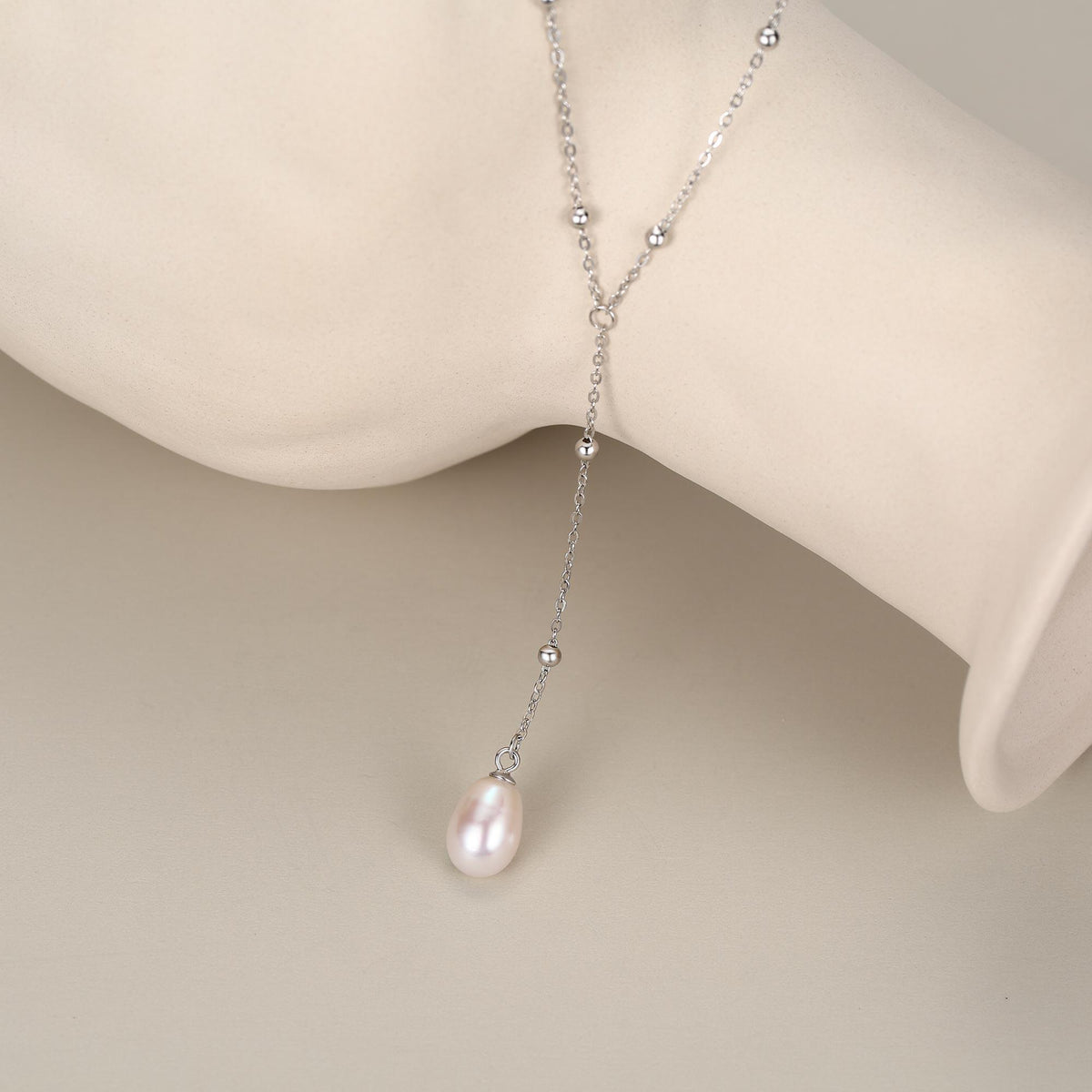 Natural Freshwater Pearl Lariat Pendant Necklace in Sterling Silver, Silver or Gold, Minimalist Genuine Freshwater Pearl Y Shape Necklace