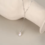 Natural Freshwater Pearl Lariat Pendant Necklace in Sterling Silver, Silver or Gold, Minimalist Genuine Freshwater Pearl Y Shape Necklace