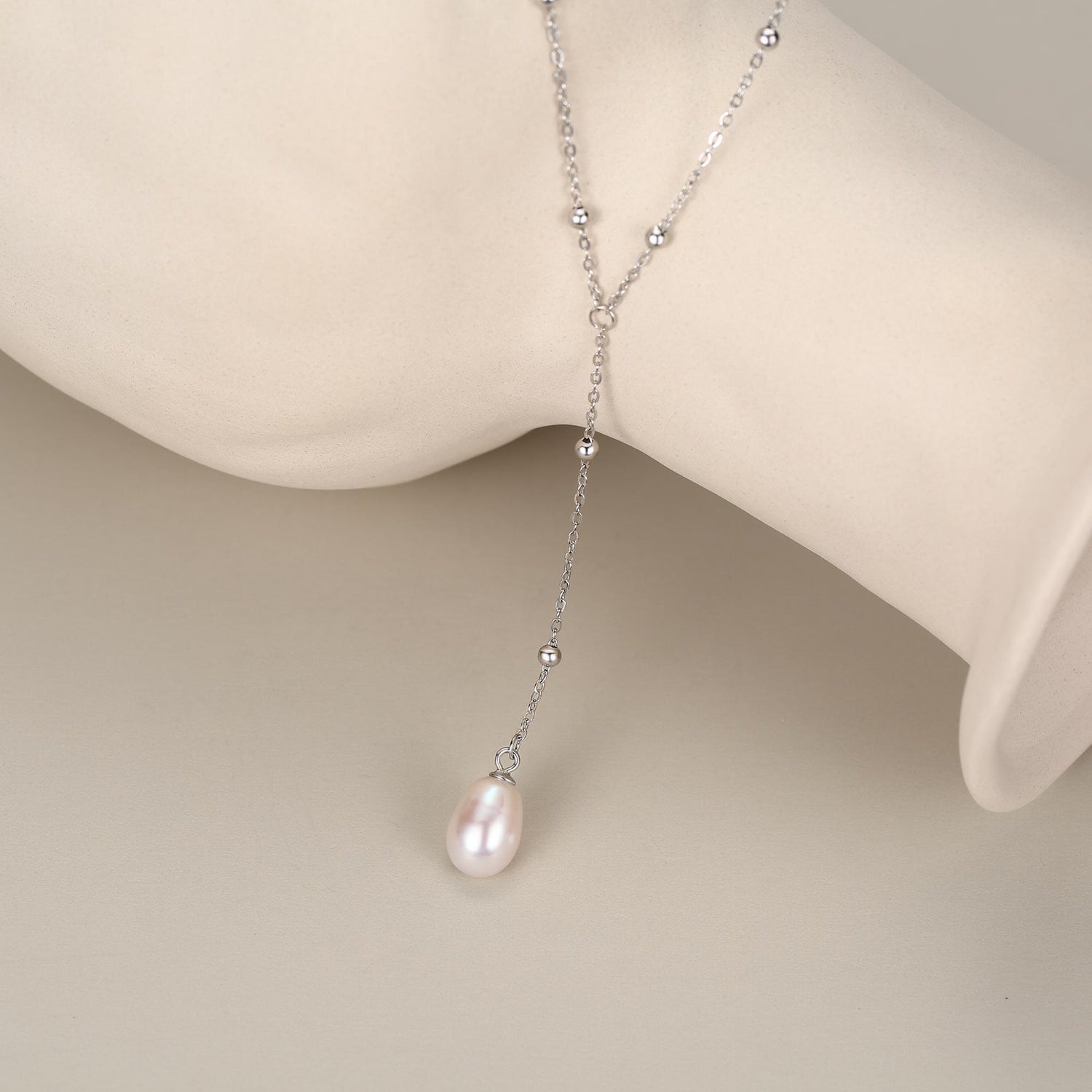 Natural Freshwater Pearl Lariat Pendant Necklace in Sterling Silver, Silver or Gold, Minimalist Genuine Freshwater Pearl Y Shape Necklace