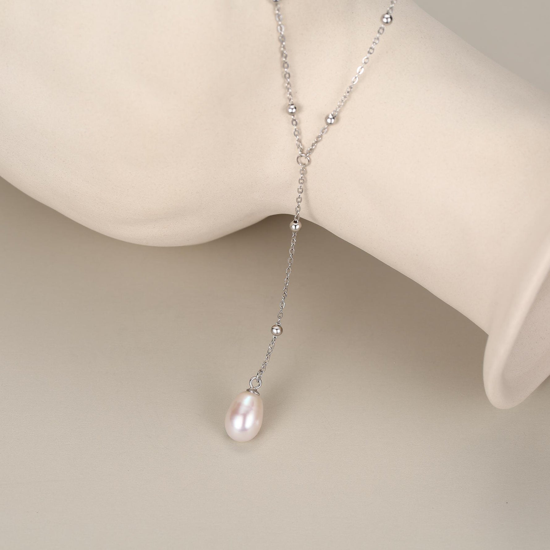 Natural Freshwater Pearl Lariat Pendant Necklace in Sterling Silver, Silver or Gold, Minimalist Genuine Freshwater Pearl Y Shape Necklace