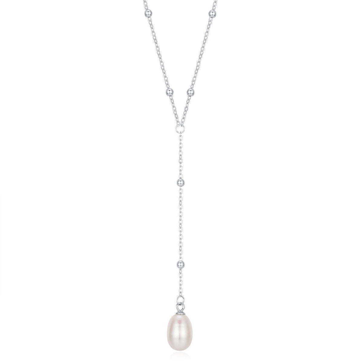 Natural Freshwater Pearl Lariat Pendant Necklace in Sterling Silver, Silver or Gold, Minimalist Genuine Freshwater Pearl Y Shape Necklace