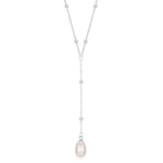Natural Freshwater Pearl Lariat Pendant Necklace in Sterling Silver, Silver or Gold, Minimalist Genuine Freshwater Pearl Y Shape Necklace