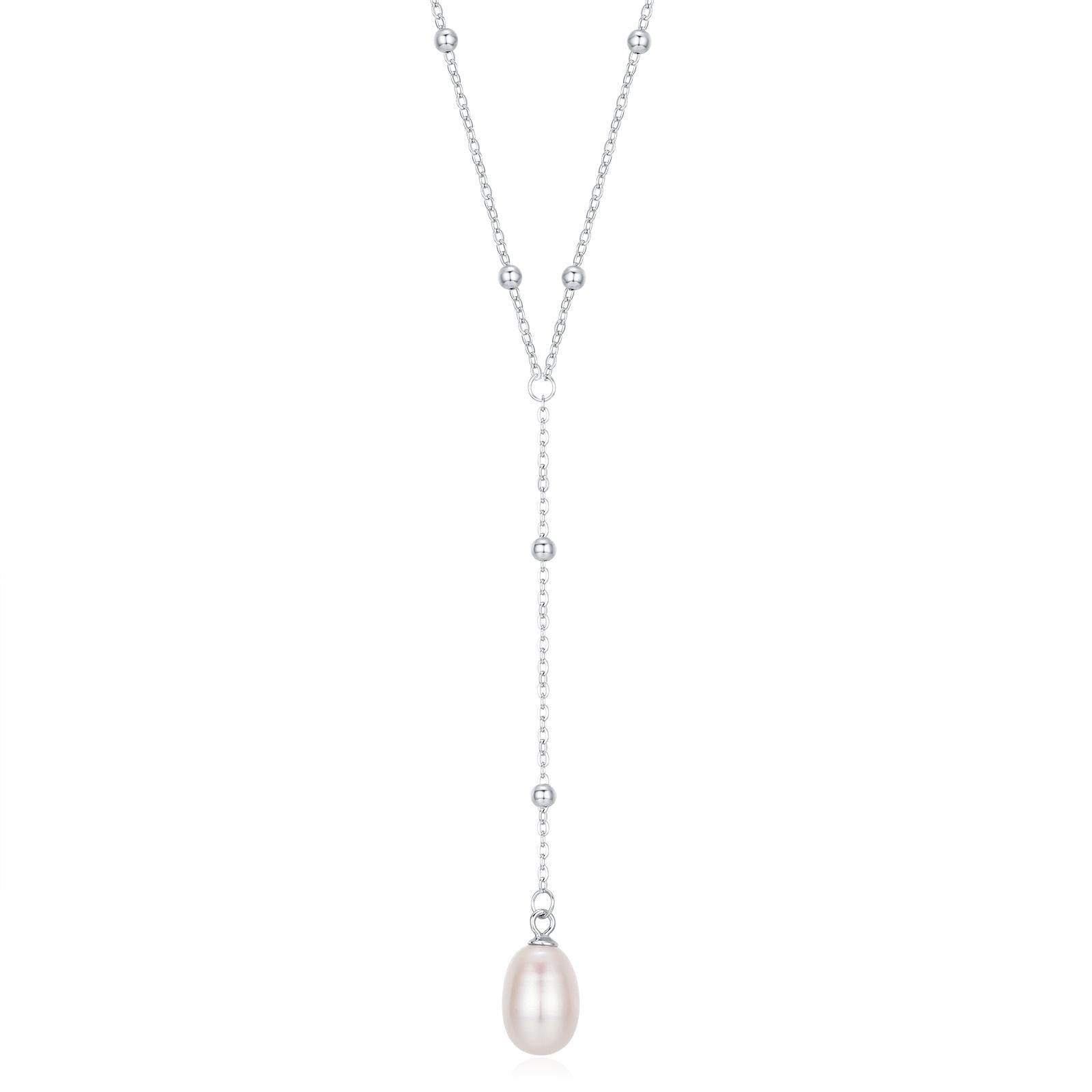 Natural Freshwater Pearl Lariat Pendant Necklace in Sterling Silver, Silver or Gold, Minimalist Genuine Freshwater Pearl Y Shape Necklace