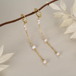 Natural Pearl Hoop Earrings in Sterling Silver, Genuine Pearl Huggie Hoops Chain Earrings, Pearl Dangle Hoops, Silver or Gold