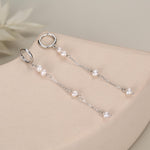 Natural Pearl Hoop Earrings in Sterling Silver, Genuine Pearl Huggie Hoops Chain Earrings, Pearl Dangle Hoops, Silver or Gold