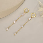 Natural Pearl Hoop Earrings in Sterling Silver, Genuine Pearl Huggie Hoops Chain Earrings, Pearl Dangle Hoops, Silver or Gold