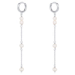Natural Pearl Hoop Earrings in Sterling Silver, Genuine Pearl Huggie Hoops Chain Earrings, Pearl Dangle Hoops, Silver or Gold