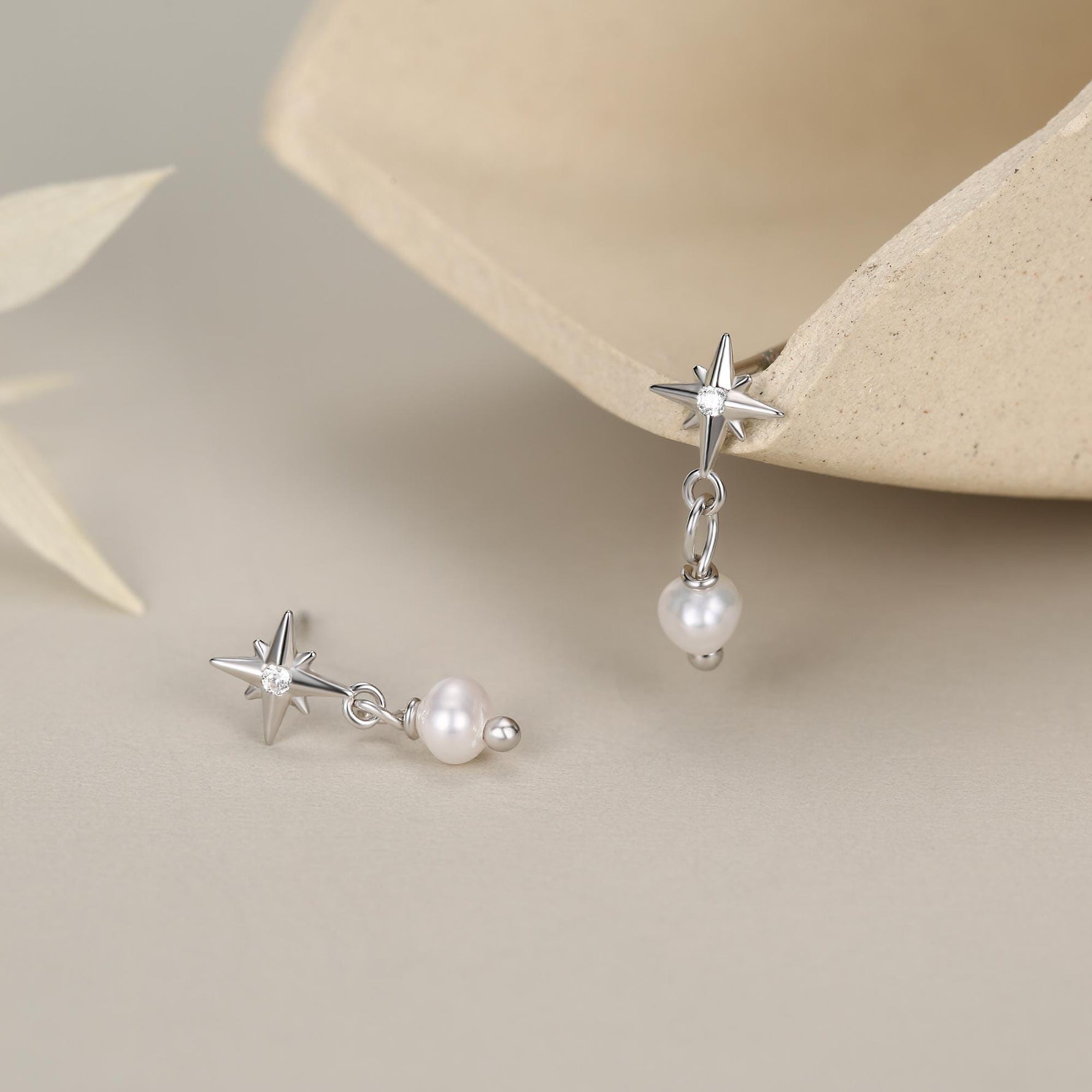 Starburst and Tiny Dangle Pearl Stud Earrings in Sterling Silver, Silver, Gold or Rose Gold, Star Earrings, Sunburst Earrings, Celestial