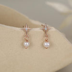 Starburst and Tiny Dangle Pearl Stud Earrings in Sterling Silver, Silver, Gold or Rose Gold, Star Earrings, Sunburst Earrings, Celestial