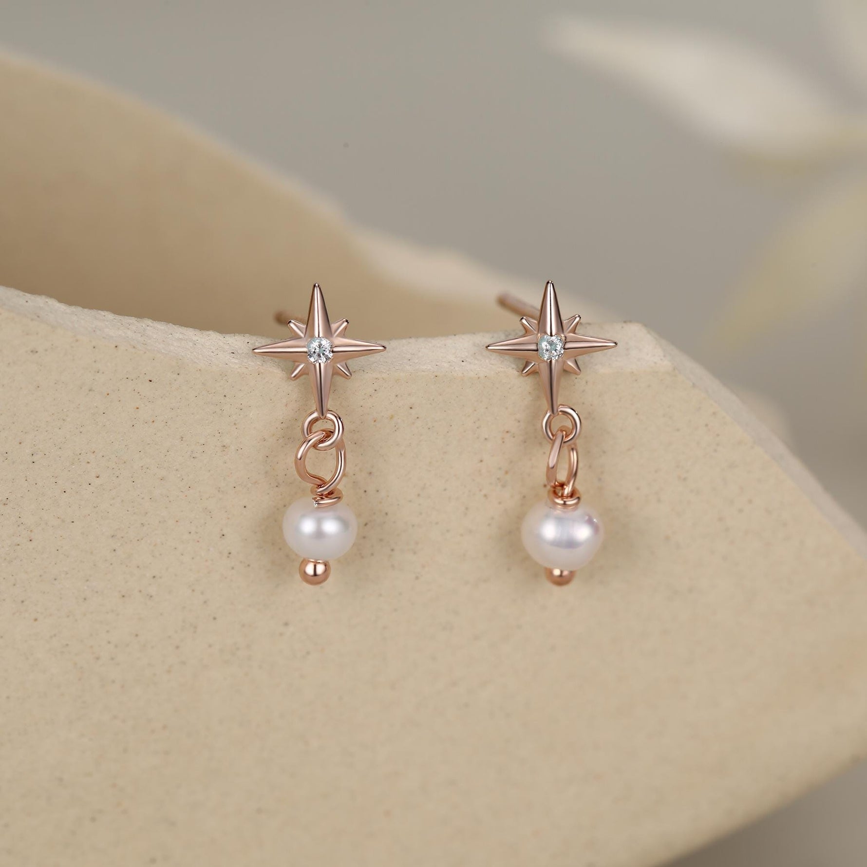 Starburst and Tiny Dangle Pearl Stud Earrings in Sterling Silver, Silver, Gold or Rose Gold, Star Earrings, Sunburst Earrings, Celestial
