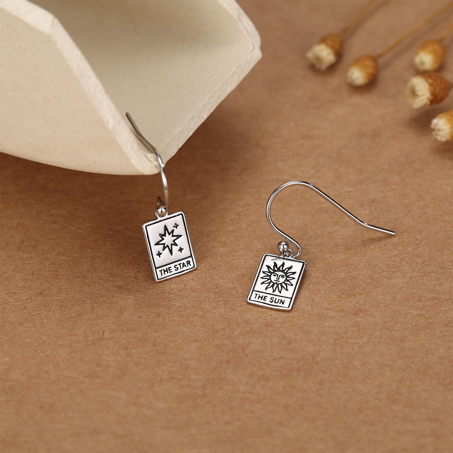 Sterling Silver Tarot Sun and Star Enamel Drop Earrings