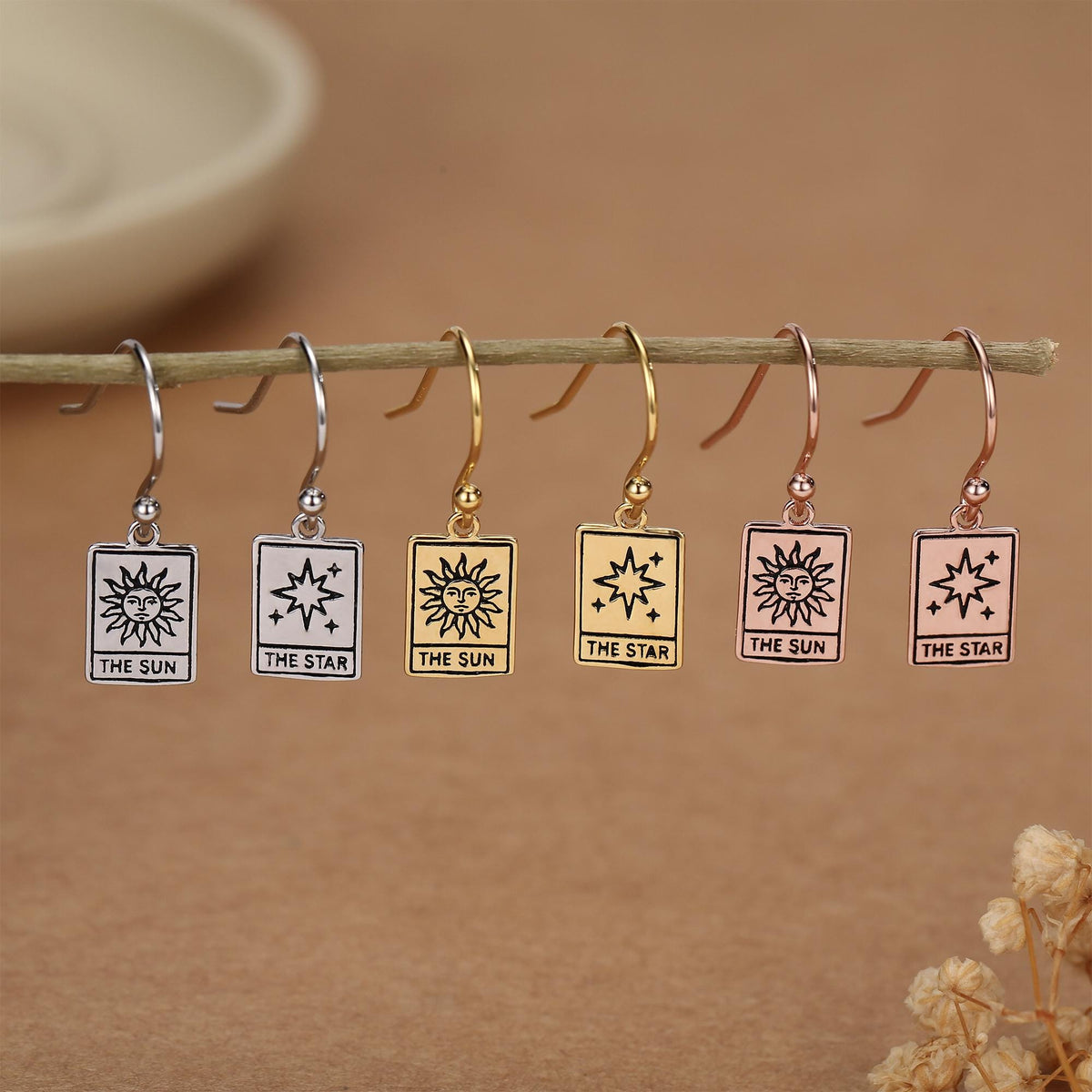 Sun and Star Tarot Card Hook Earrings