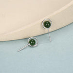 Genuine Jade Crystal Planet Stud Earrings in Sterling Silver, Green Jade Planet Halo Earrings, Jade Saturn Earrings