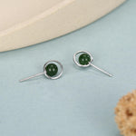 Genuine Jade Crystal Planet Stud Earrings in Sterling Silver, Green Jade Planet Halo Earrings, Jade Saturn Earrings