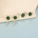 Genuine Jade Crystal Planet Stud Earrings in Sterling Silver, Green Jade Planet Halo Earrings, Jade Saturn Earrings