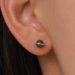 Genuine Jade Crystal Planet Stud Earrings in Sterling Silver, Green Jade Planet Halo Earrings, Jade Saturn Earrings