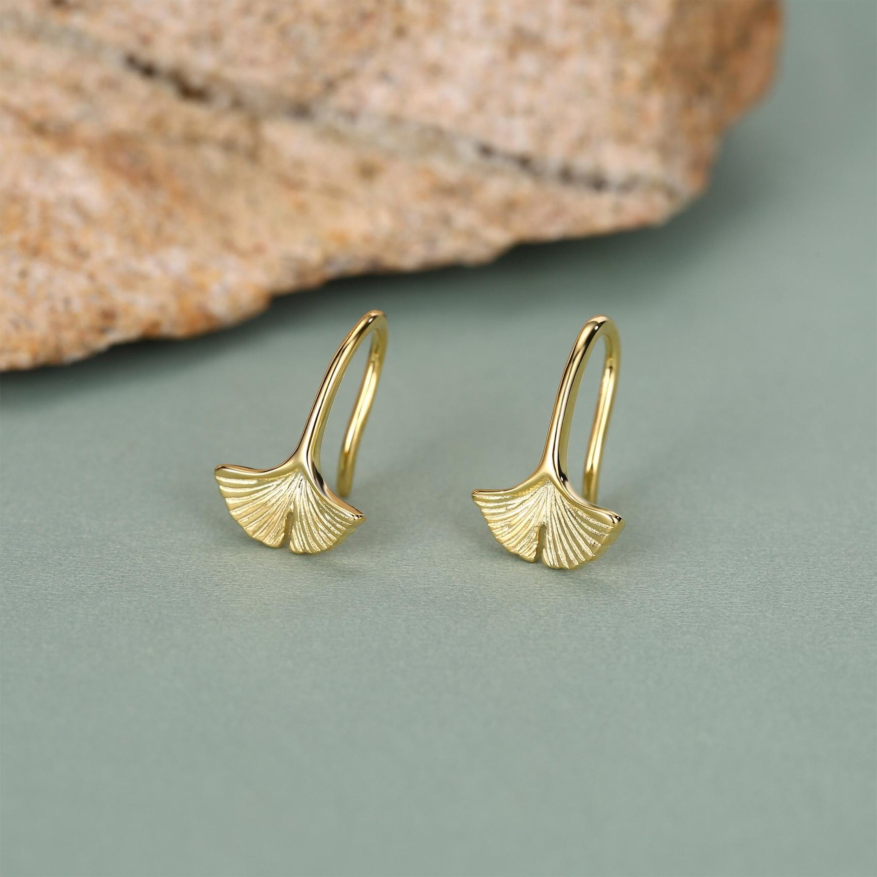 Tiny Ginkgo Leaf Drop Hook Earrings in Sterling Silver, Silver, Gold or Rose Gold, Small Leaf Earrings, Cute Leaf Earrings