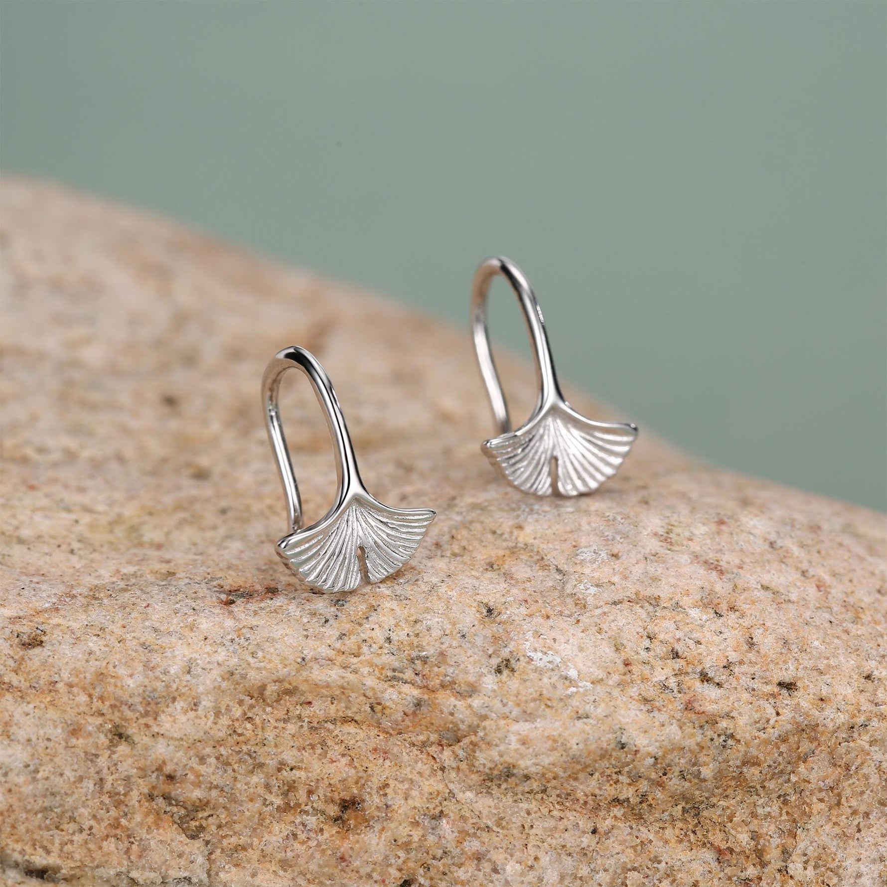Tiny Ginkgo Leaf Drop Hook Earrings in Sterling Silver, Silver, Gold or Rose Gold, Small Leaf Earrings, Cute Leaf Earrings