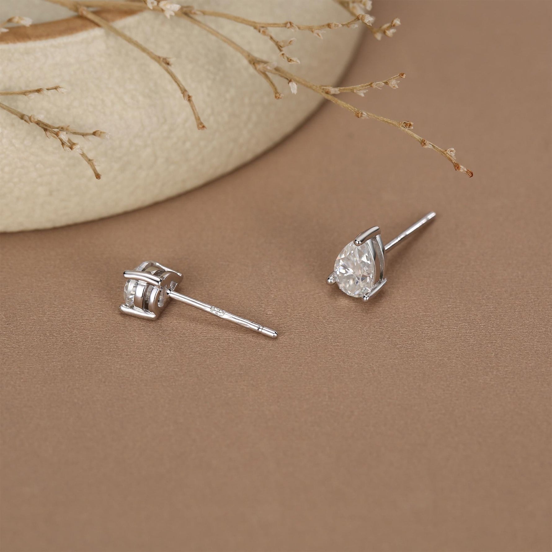 Sterling Silver Pear Cut Moissanite Earrings, 4x6mm Droplet Moissanite Diamond Earrings, April Birthstone Earrings