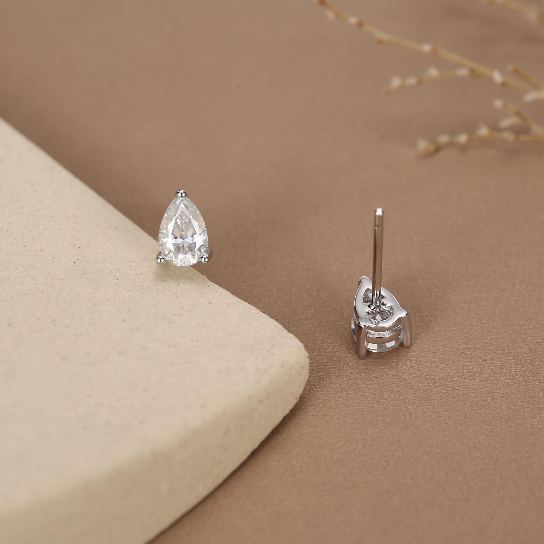 Sterling Silver Pear Cut Moissanite Earrings, 4x6mm Droplet Moissanite Diamond Earrings, April Birthstone Earrings