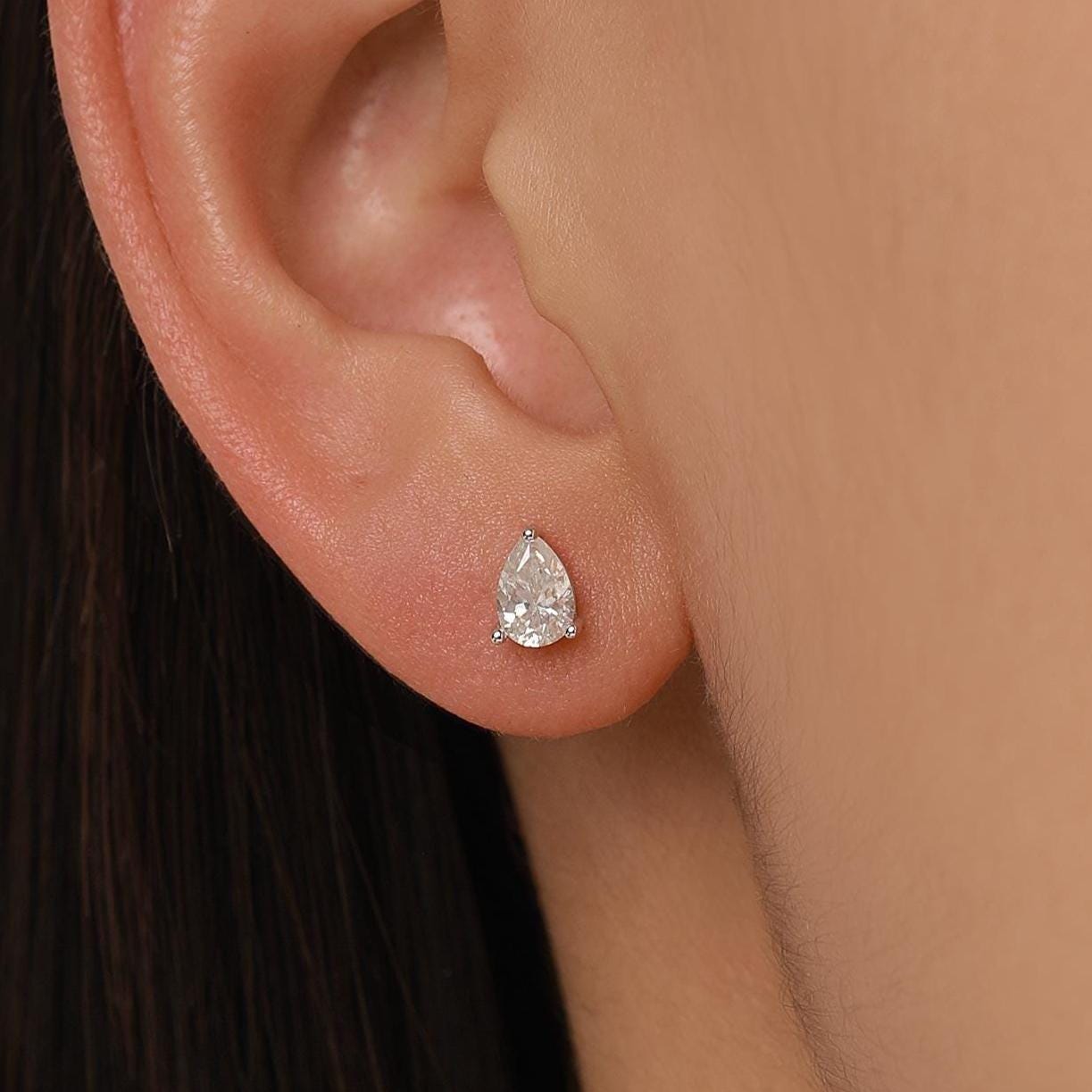 Sterling Silver Pear Cut Moissanite Earrings, 4x6mm Droplet Moissanite Diamond Earrings, April Birthstone Earrings
