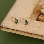 Sterling Silver Moss Agate Marquise Stud Earrings