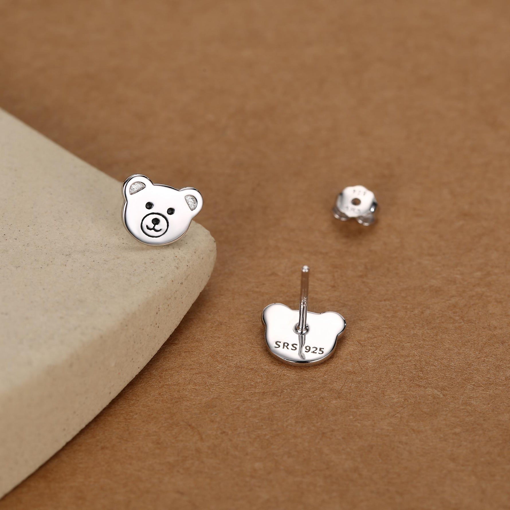 Teddy Bear Stud Earrings in Sterling Silver, Silver or Gold, Cute Gift, Teddy Earrings