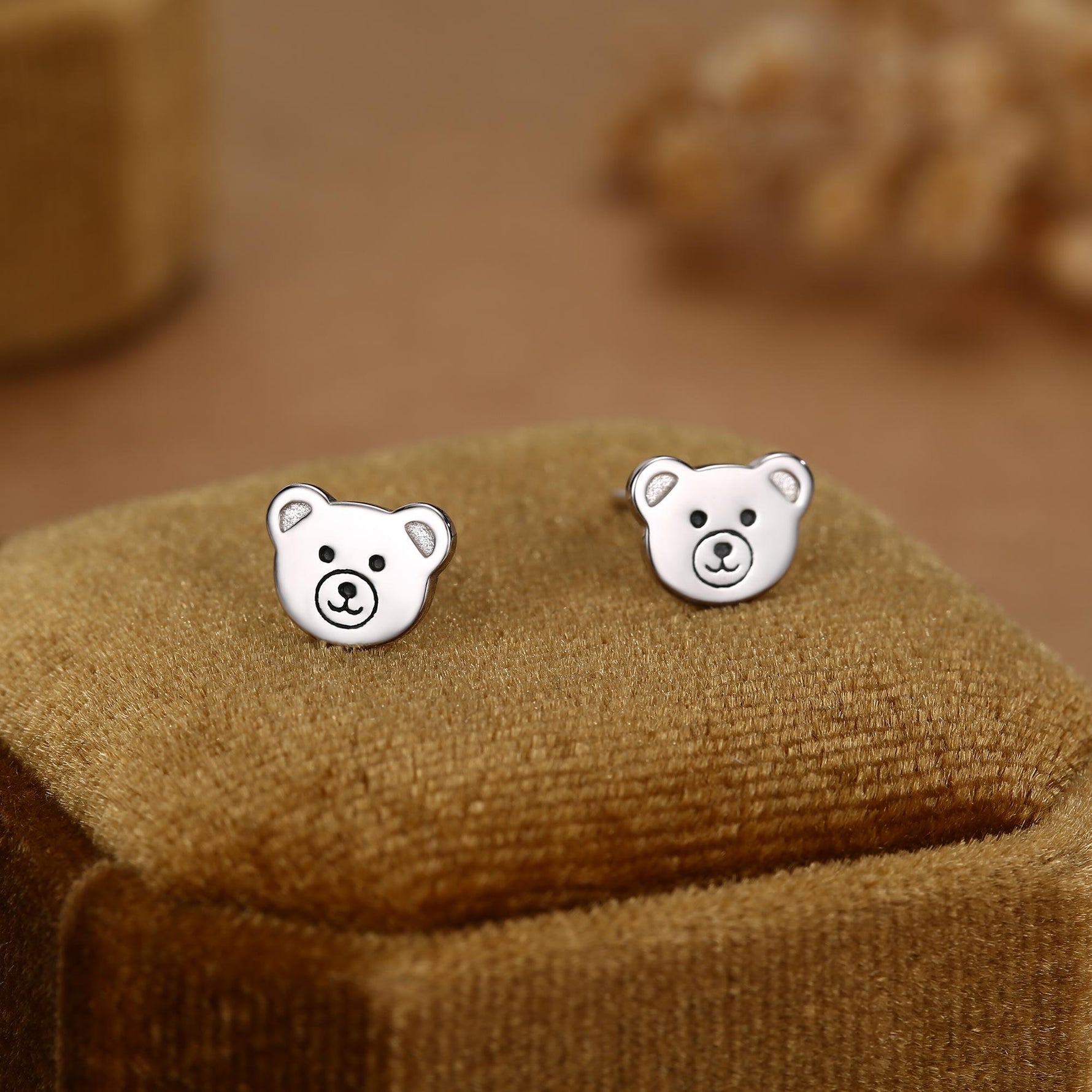 Teddy Bear Stud Earrings in Sterling Silver, Silver or Gold, Cute Gift, Teddy Earrings
