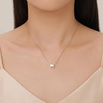 Sterling Silver Aurora Crystal Cube Pendant Necklace