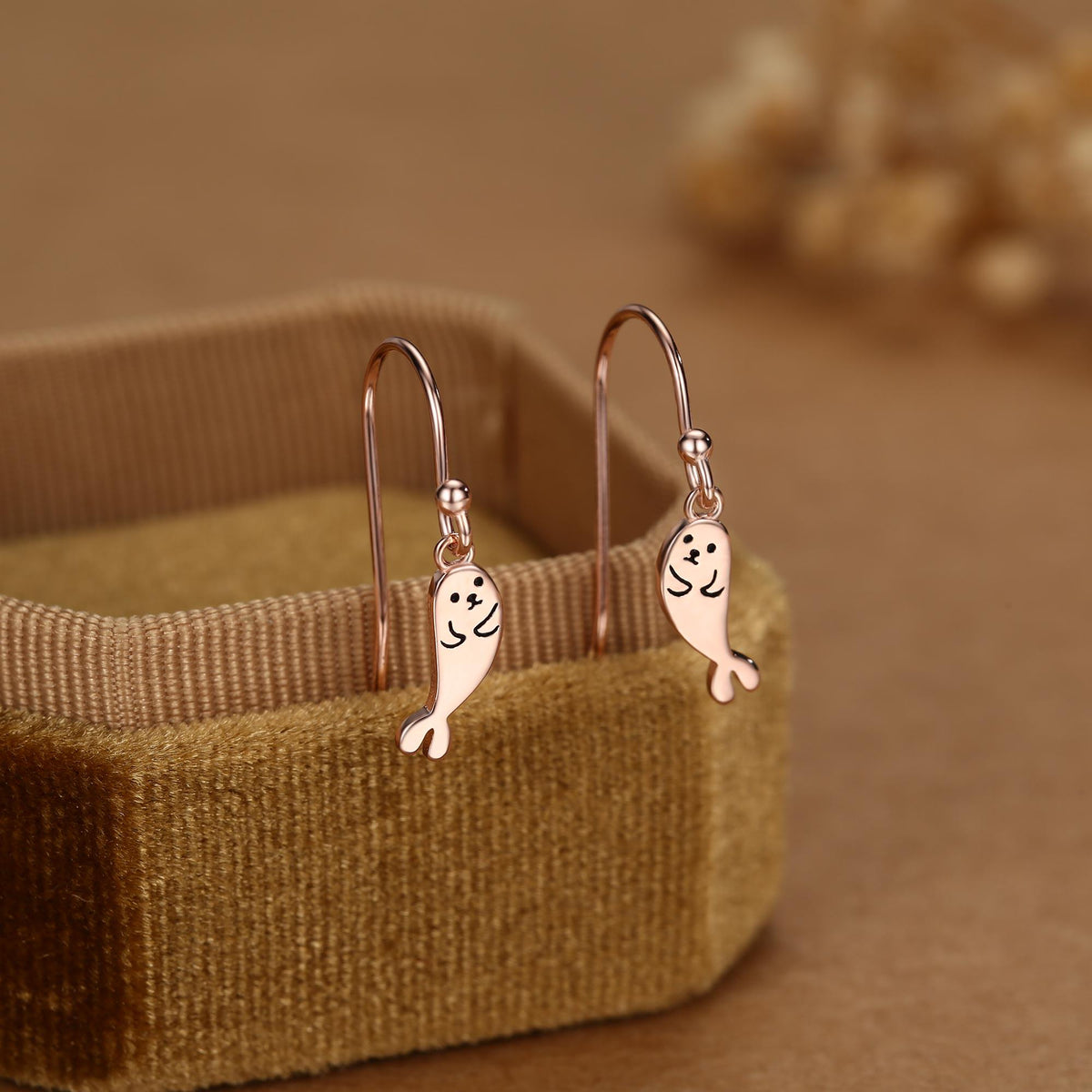 Cute Baby Seal Drop Dangling Earrings in Sterling Silver, Silver or Gold or Rose Gold, Seal Earrings, Ocean Animal Hook Earrings, Scottish