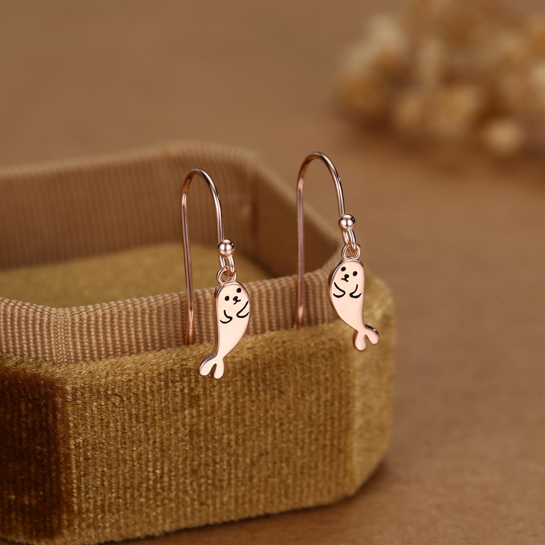 Cute Baby Seal Drop Dangling Earrings in Sterling Silver, Silver or Gold or Rose Gold, Seal Earrings, Ocean Animal Hook Earrings, Scottish