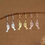 Cute Baby Seal Drop Dangling Earrings in Sterling Silver, Silver or Gold or Rose Gold, Seal Earrings, Ocean Animal Hook Earrings, Scottish